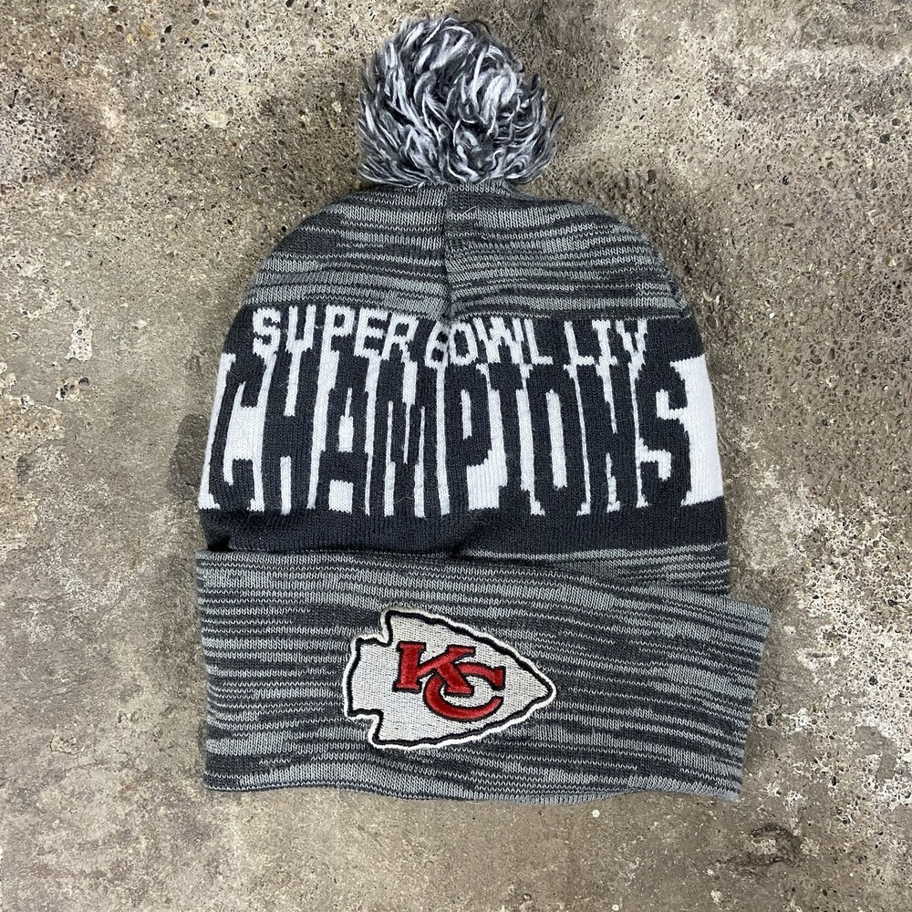Kansas City Chiefs Super‎ Bowl LIV Knit Pom Beanie Gray NFL Football Emboidered